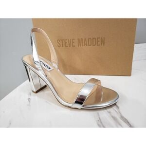 NEW Size 6.5 -‎ Steve Madden Emilie Sandals Heels Silver Foil Pumps Metallic